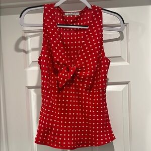 LK Bennett Red and White Fitted Tie Front Tank Top